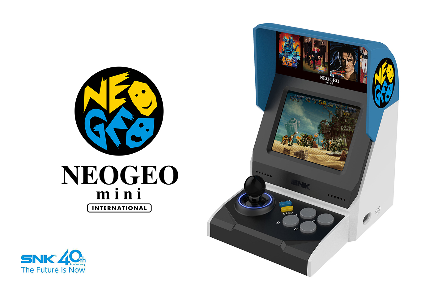 NEOGEO mini in internationaler Ausführung mit integriertem Bildschirm und Arcade-Bedienelementen - Bild: SNK
