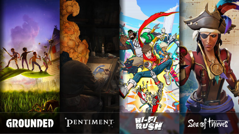 Offizielles Motiv zu Grounded, Pentiment, Hi-Fi Rush und Sea of Thieves als Kontext zur Xbox-Multiplattformstrategie - Bild: Microsoft / Xbox Wire