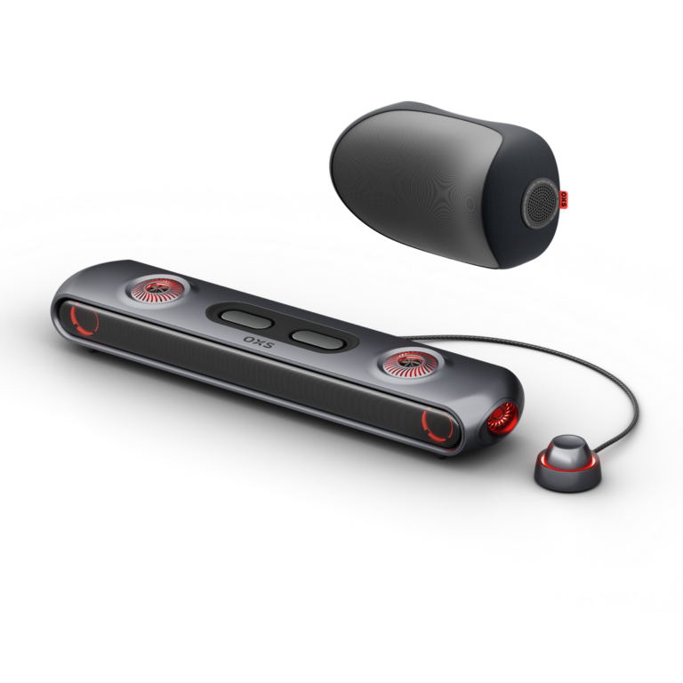 OXS Thunder PRO+ mit Soundbar, Lautsprecher-Kopfstütze und Bedienelement, offizielle Produktdarstellung - Bild: OXS