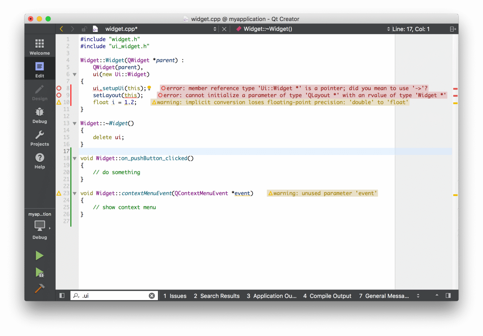 Qt Creator 4.4 Beta mit Inline-Hinweisen im Editor