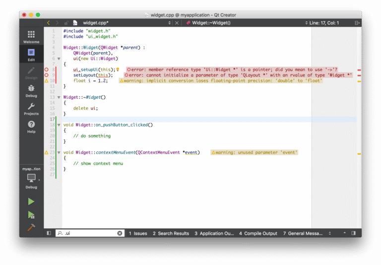 Qt Creator 4.4 Beta mit Inline-Hinweisen im Editor
