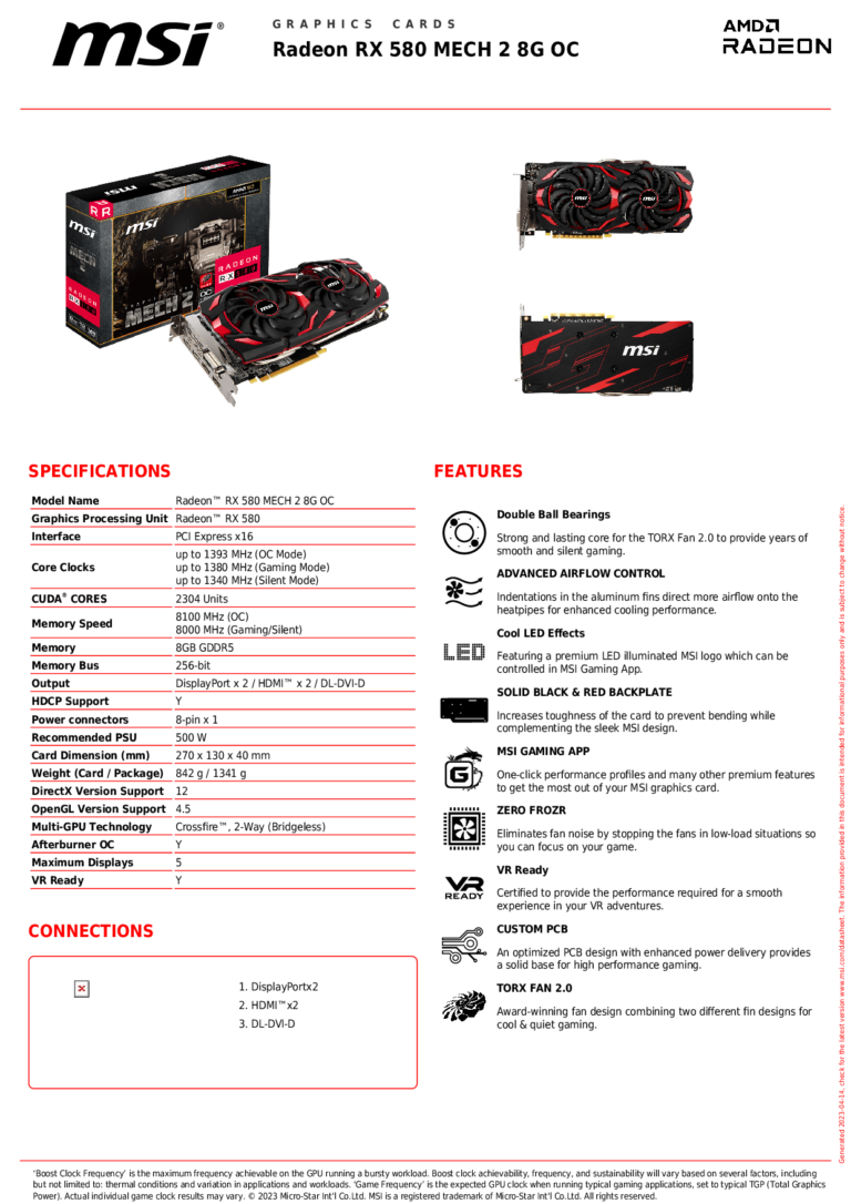 MSI Radeon RX 580 MECH 2 8G OC mit Verpackung und Grafikkarte - Bild: MSI