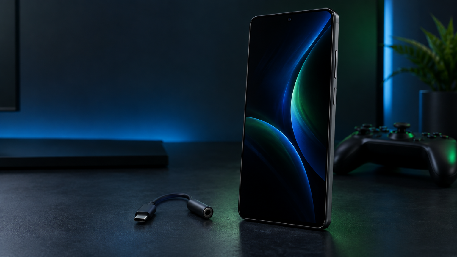 Neutrales Gaming-Smartphone auf einem technischen Arbeitsplatz
