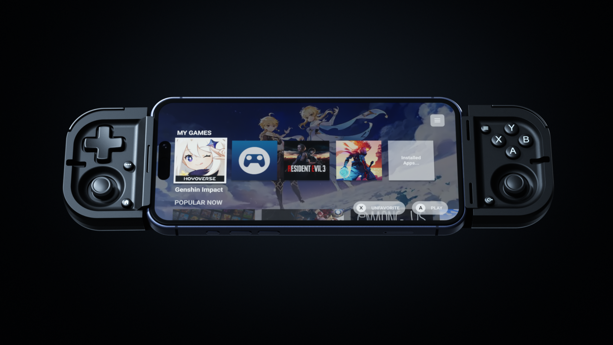 Geöffneter Razer Prio mit Smartphone und Xbox-Layout