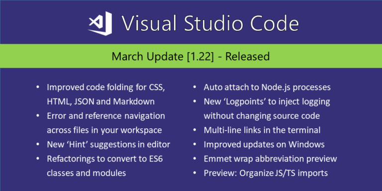 Offizielle Übersicht der Neuerungen in Visual Studio Code 1.22 - Bild: Microsoft / Visual Studio Code