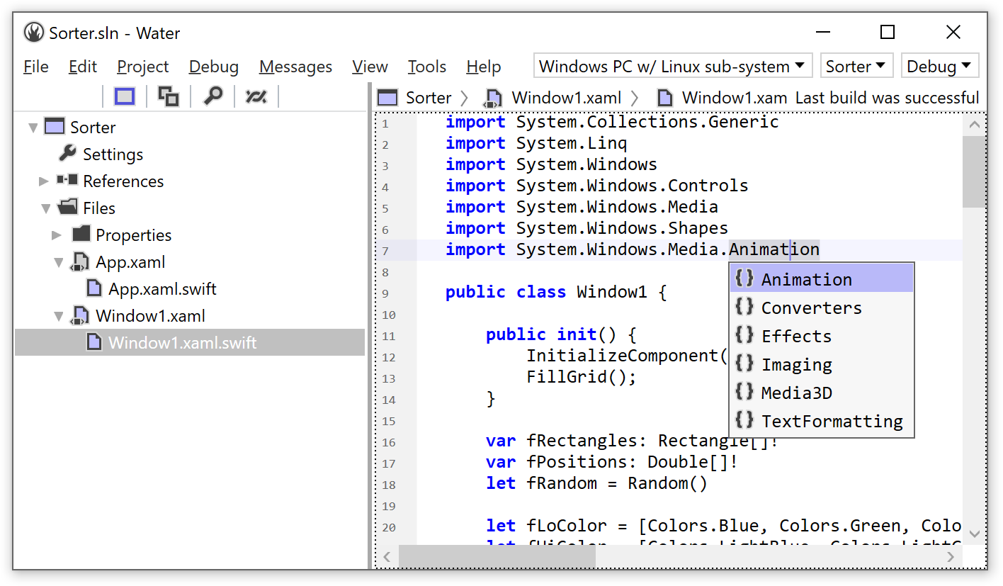 RemObjects Water IDE mit einem Swift-Projekt - Bild: RemObjects Software