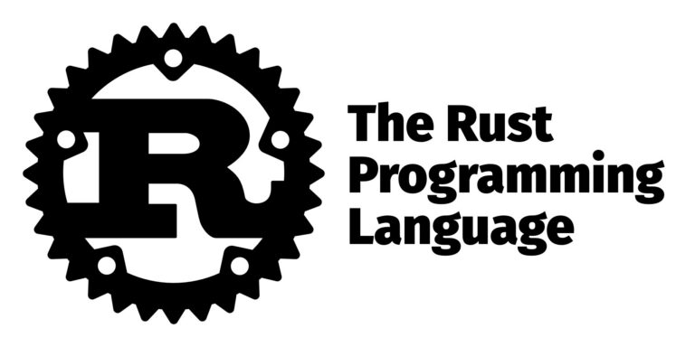 Schwarzes Rust-Logo und Schriftzug auf weißem Hintergrund - Bild: Rust Project