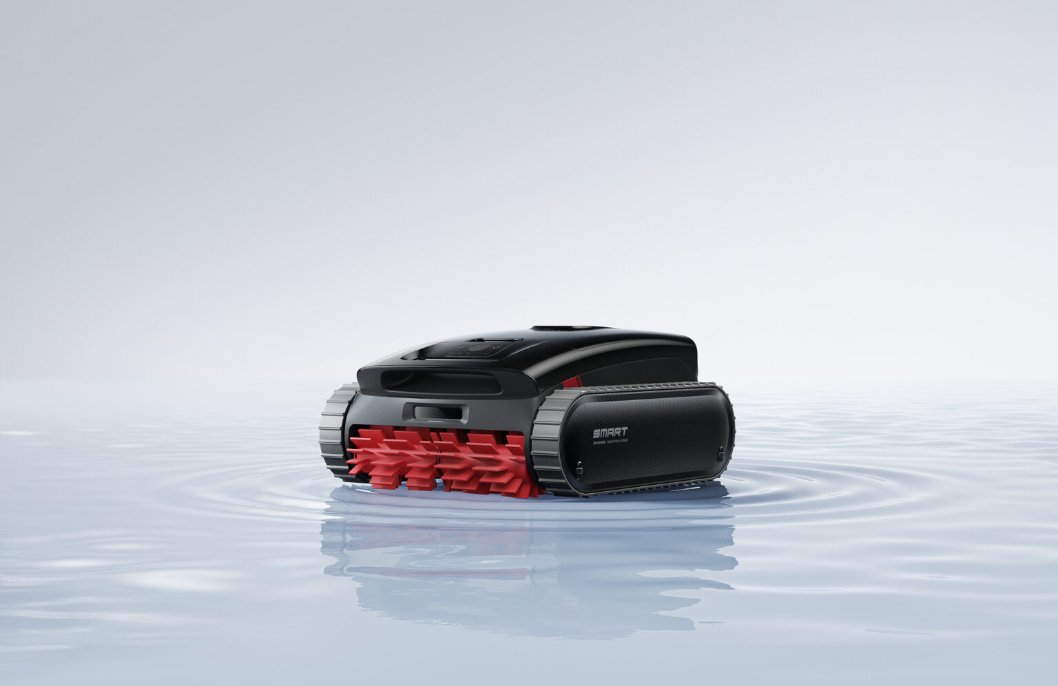 Schwarz-roter Roborock RockAqua P1 bewegt sich durch klares Poolwasser