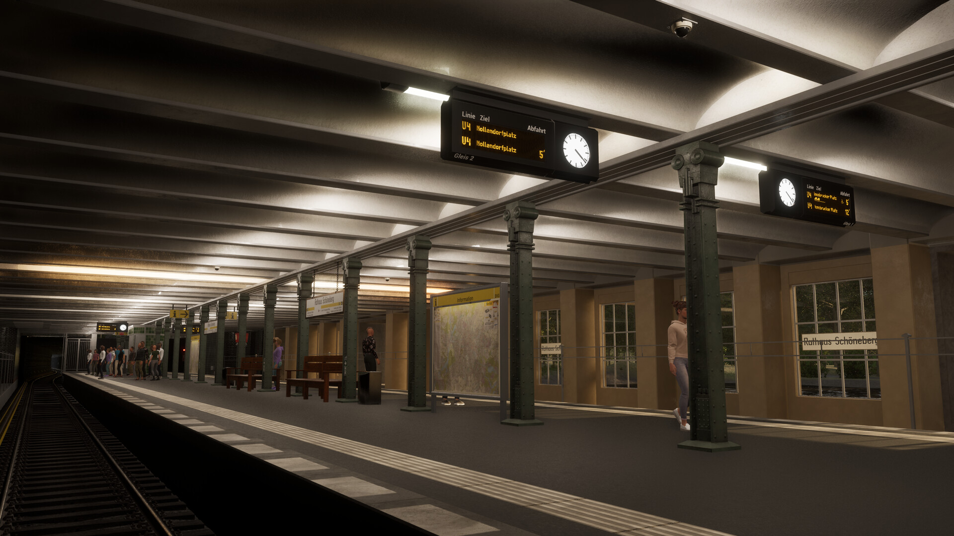 Bahnsteig Rathaus Schöneberg mit U4-Fahrgastanzeigen in SubwaySim 2