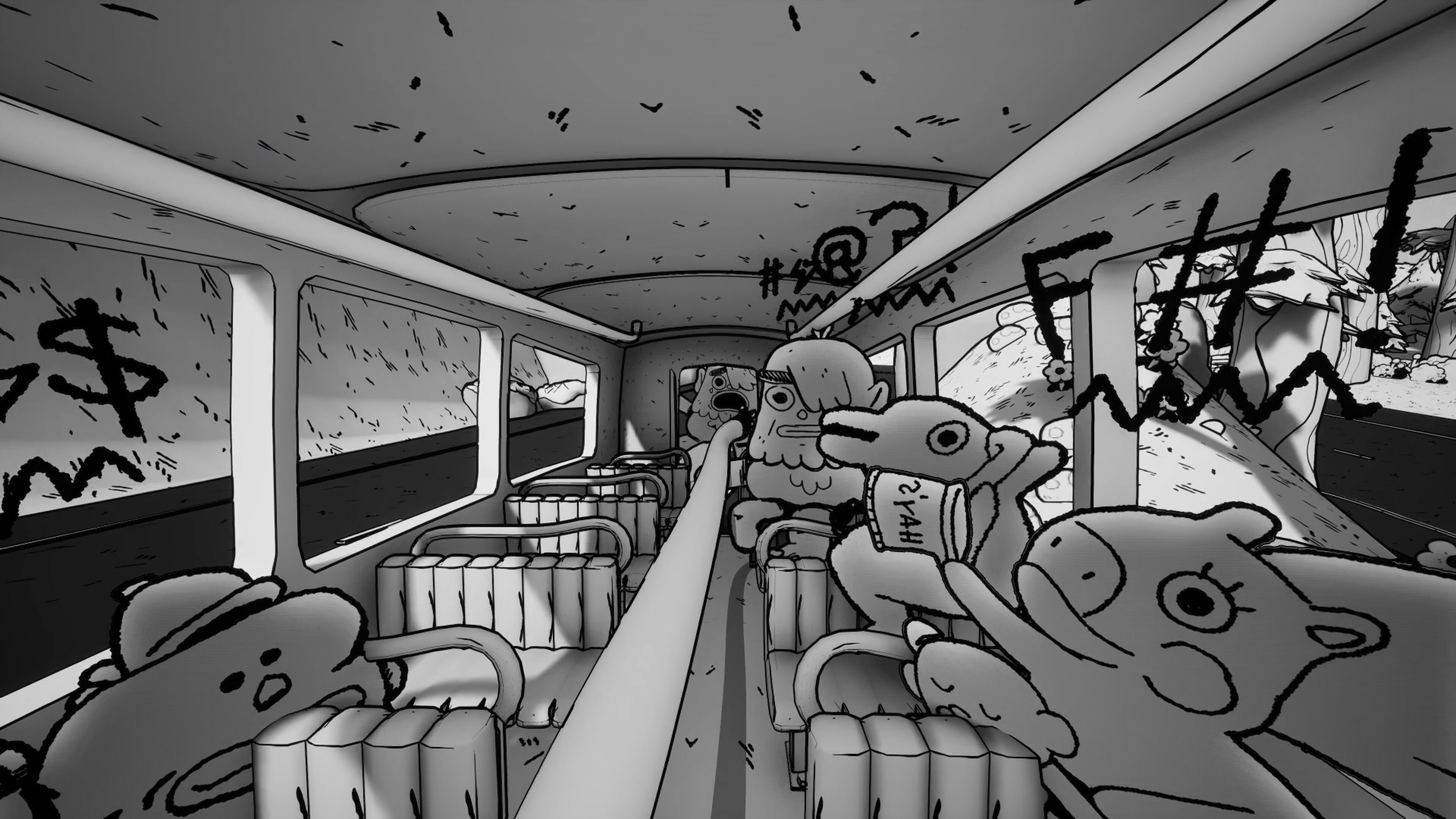 Ein wütender Comic-Fahrgast wird in Thank You Bus Driver aus dem Bus geworfen