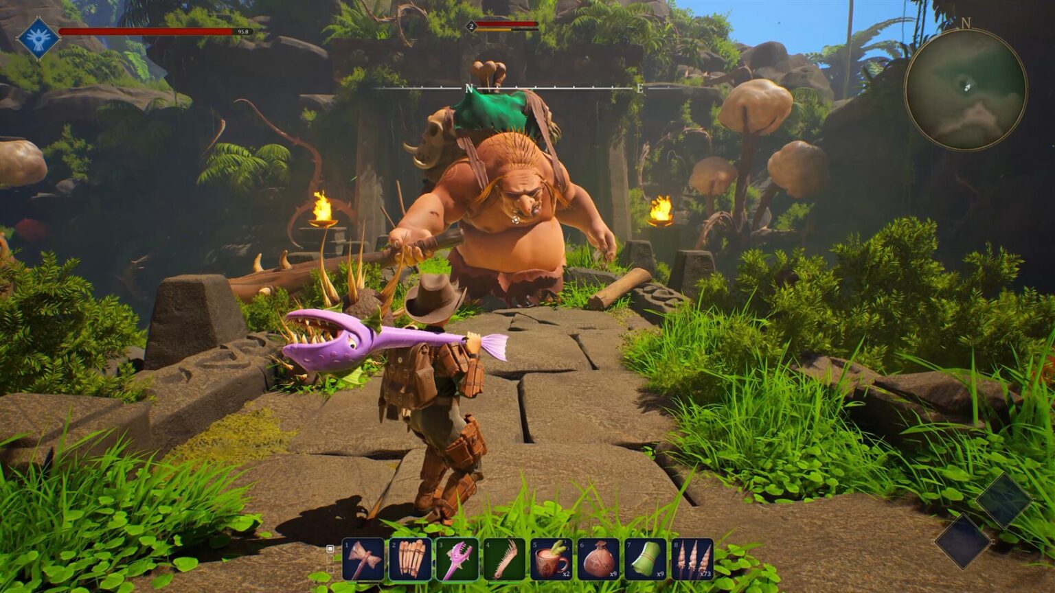 Spielfigur kämpft in Under a Rock gegen einen Höhlentroll