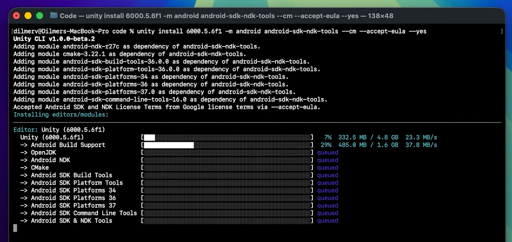 Unity CLI: XR-Workflows verbinden Editor und Headset-Diagnose Unity CLI installiert den Editor und Android-Module, Beispielabbildung aus dem XR-Workflow-Beitrag - Bild: Unity / Dilmer Valecillos