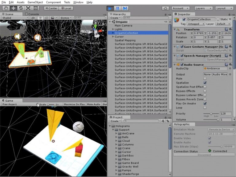 Unity 5.5 mit Holographic Emulation und einer HoloLens-Beispielszene - Bild: Unity Technologies