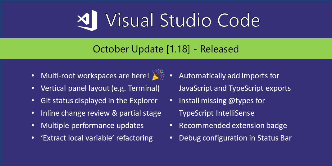 Visual Studio Code 1.18 mit Multi-Root-Workspaces und Git-Anzeigen