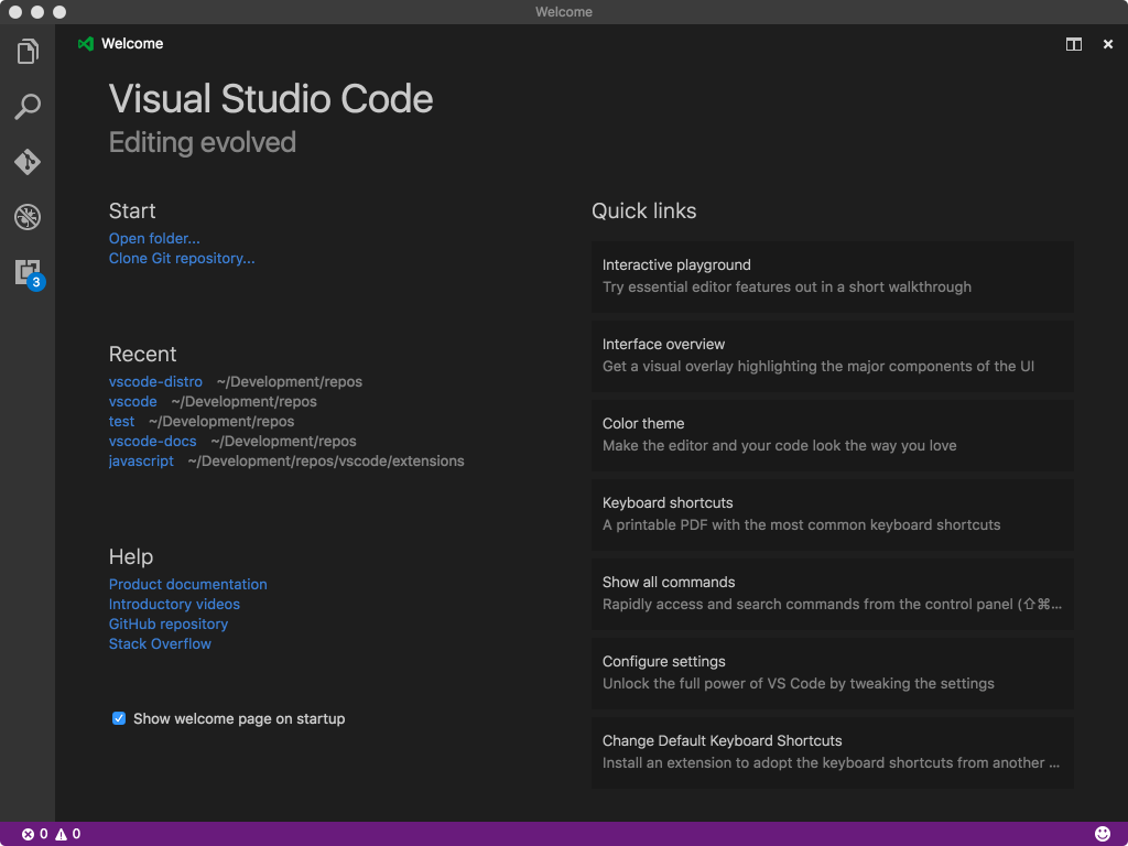 Visual Studio Code 1.9 mit neuer Welcome Page