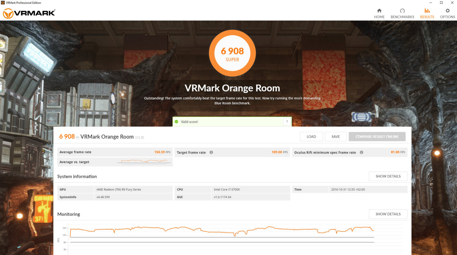 Herstellerbeispiel einer Orange-Room-Auswertung in VRMark - Bild: Futuremark