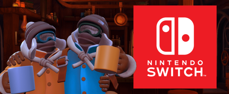 Zwei Figuren aus We Were Here Together neben einem Nintendo-Switch-Logo