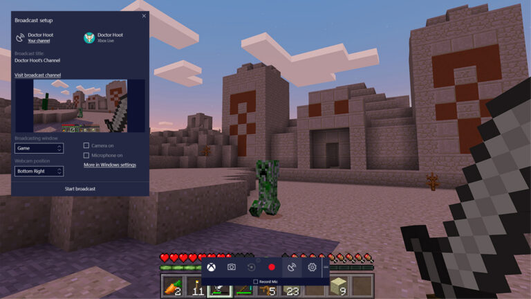 Beam-Spielübertragung in der Windows 10 Game Bar