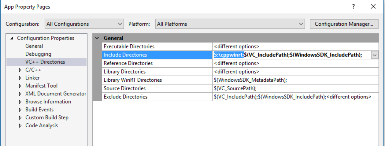 C++/WinRT-Dokumentation mit dem Header-Include-Verzeichnis in Visual Studio - Bild: Microsoft