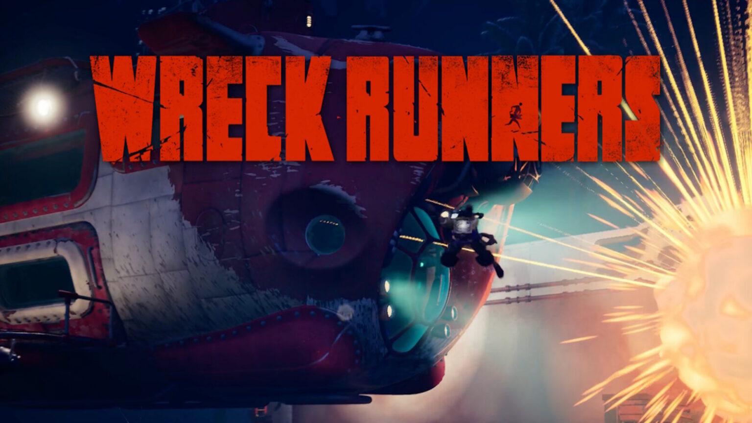 Wreck-Runners-Schriftzug über einer Unterwasserszene mit Tauchboot und Explosion