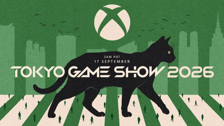 Xbox-Motiv zur Tokyo Game Show 2026 mit schwarzer Katze in Tokio - Bild: Microsoft