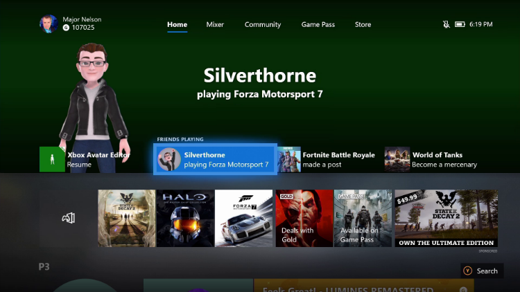 Screenshot des Xbox-One-Avatars auf dem Dashboard