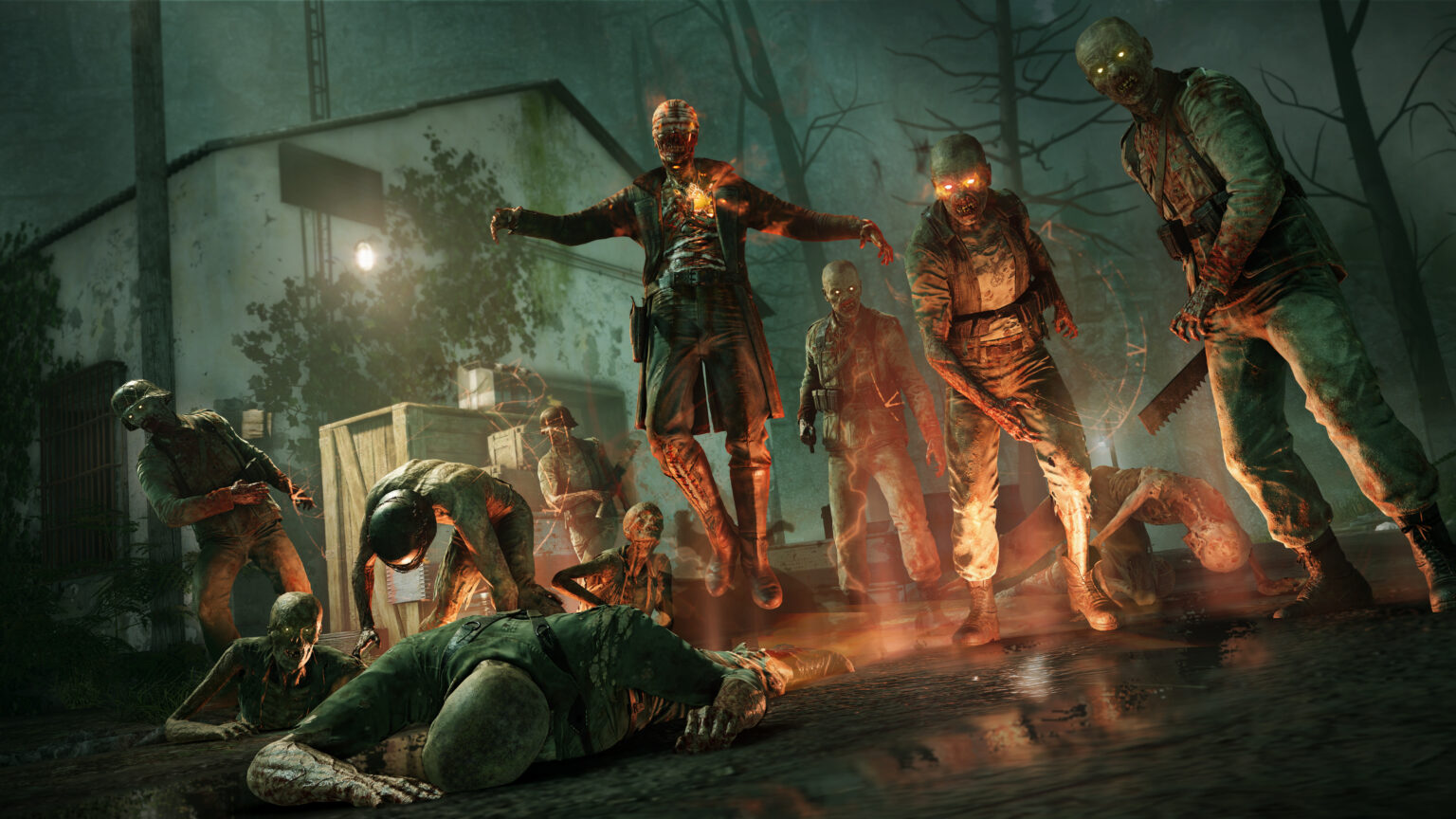 Untote mit leuchtenden Augen in einer zerstörten Straße in Zombie Army 4