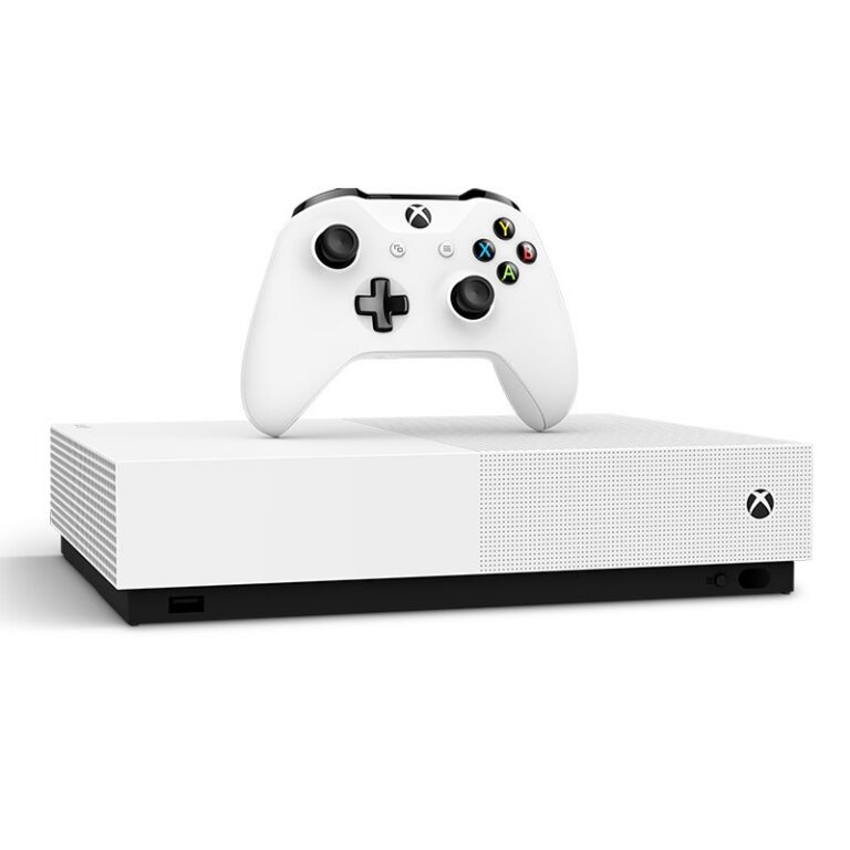 Xbox One S All-Digital Edition mit Controller auf dem offiziellen chinesischen Ankündigungsbild vom Juli 2019 - Bild: Microsoft