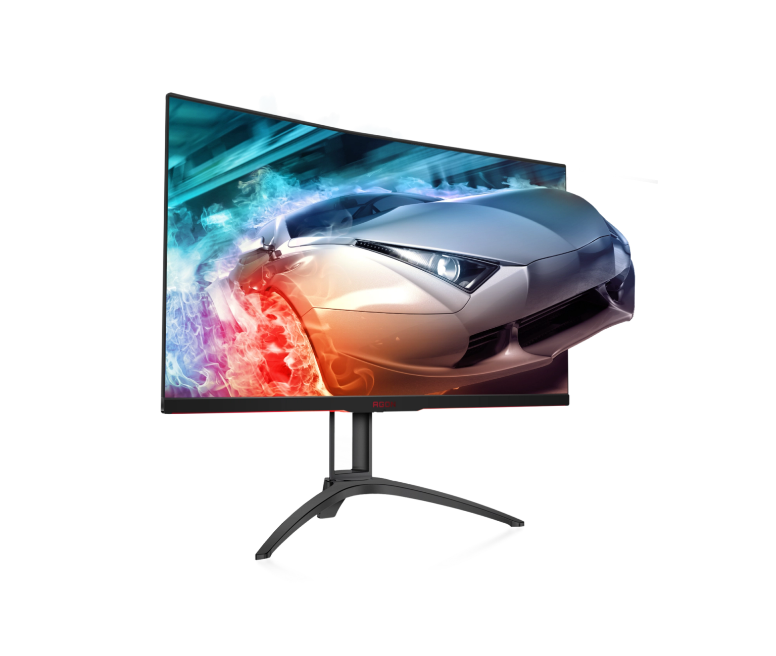 Offizielles Produktmotiv des AOC AGON AG322QC4 mit werblicher Sportwagen-Darstellung - Bild: AOC