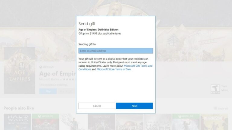Microsoft-Store-Geschenkdialog für Age of Empires: Definitive Edition vom Mai 2018, Symbolbild - Bild: Microsoft