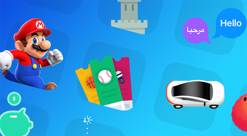 Offizielles Apple-App-Store-Motiv von 2017 mit Mario und Illustrationen verschiedener App-Angebote - Bild: Apple / Nintendo