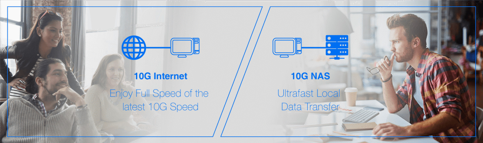 Offizielles ASUS-Motiv zu Netzwerk-Anwendungen mit 10-Gigabit-Verbindungen, Illustration und kein eigener Geschwindigkeitstest - Bild: ASUS