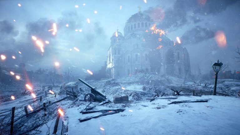 Offizieller Battlefield-1-Screenshot einer verschneiten zerstörten Stadt, Symbolbild zur historischen Testaktion - Bild: Electronic Arts / Xbox Wire
