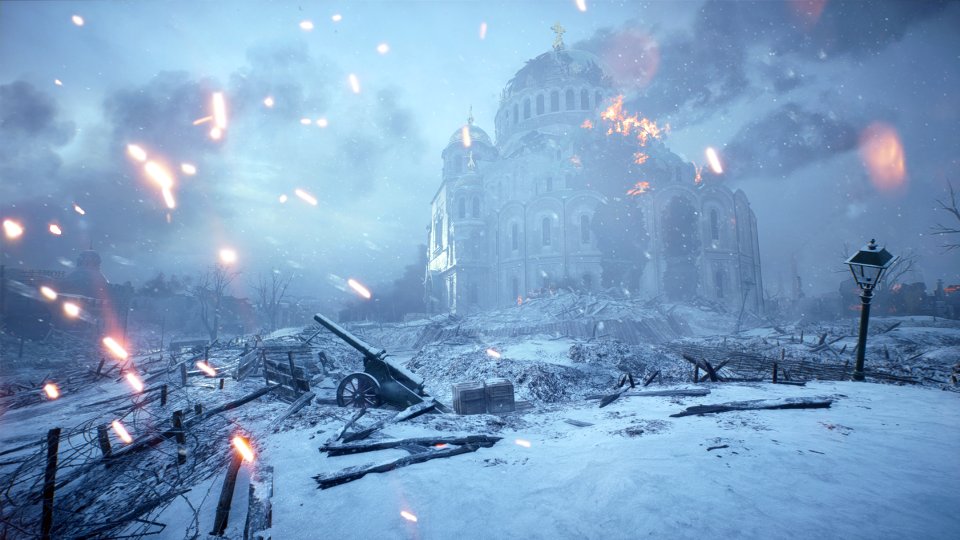 Offizieller Battlefield-1-Screenshot einer verschneiten zerstörten Stadt, Symbolbild zur historischen Testaktion - Bild: Electronic Arts / Xbox Wire