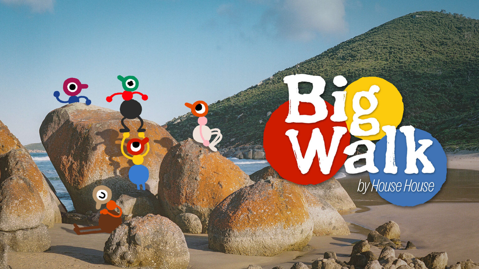 Offizielles Motiv zu Big Walk mit Spielfiguren an einer Felsküste - Bild: House House