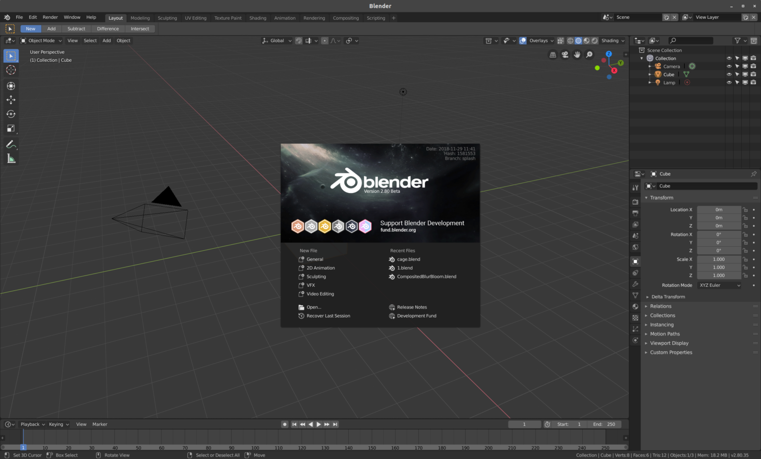 Offizieller Blender-2.80-Beta-Screenshot aus dem Jahresrückblick 2018, kein GPU-Benchmark - Bild: Blender Foundation