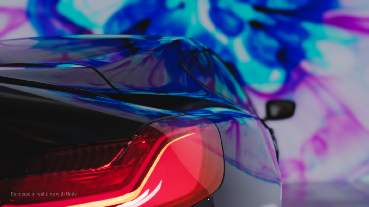 Offizielle Unity-Rendergrafik der BMW-Demo mit reflektierender Karosserie und Rückleuchte - Bild: Unity