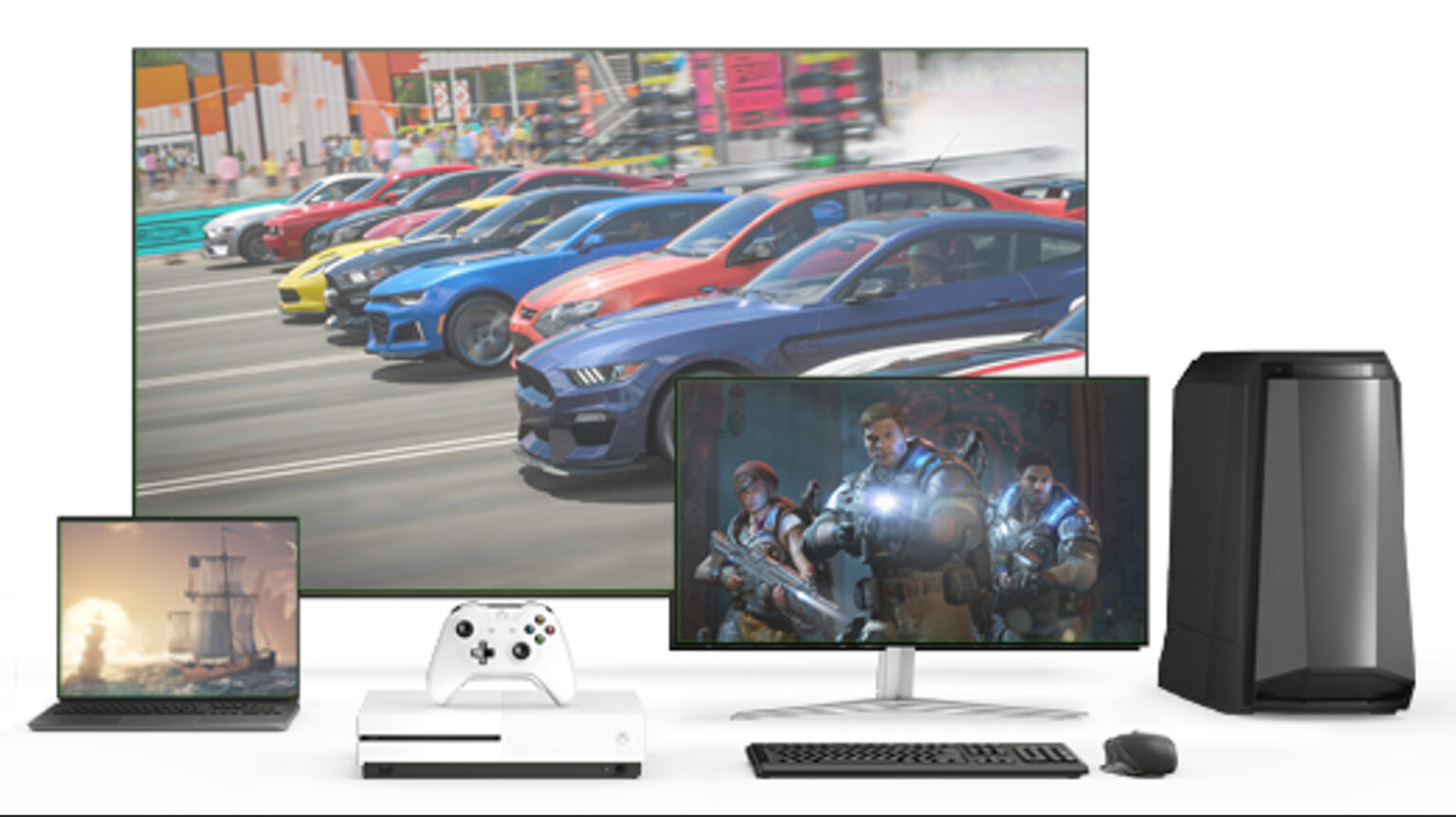 Offizielle GDK-Symbolgrafik von 2021 mit Notebook, Xbox One S und Desktop-PC - Bild: Microsoft Game Dev
