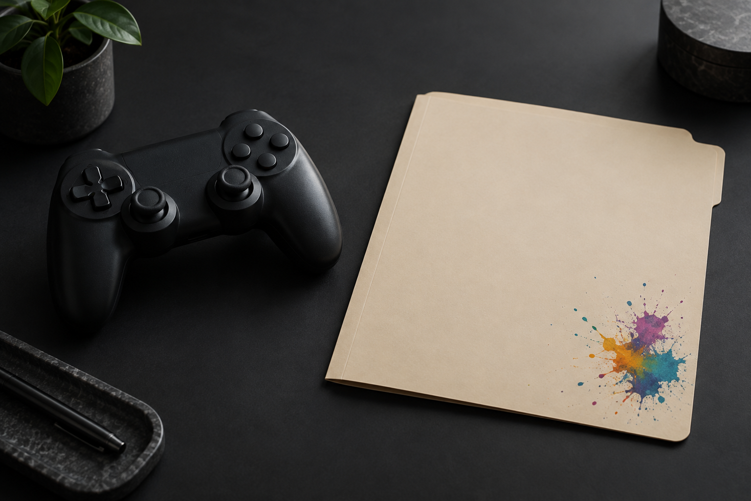 Unbeschriftete Aktenmappe und markenfreier Controller, KI-generierte Symbolillustration - Bild: XboxDev