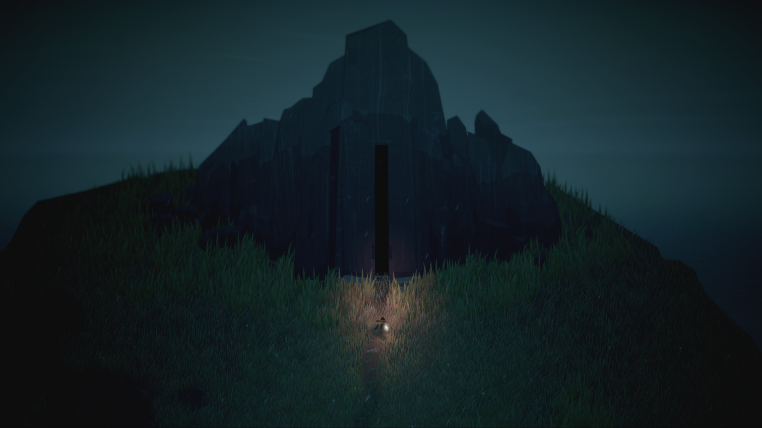 Offizieller Below-Screenshot von 2018 mit beleuchteter Spielfigur vor einem steinernen Eingang - Bild: Capybara Games / Xbox Wire