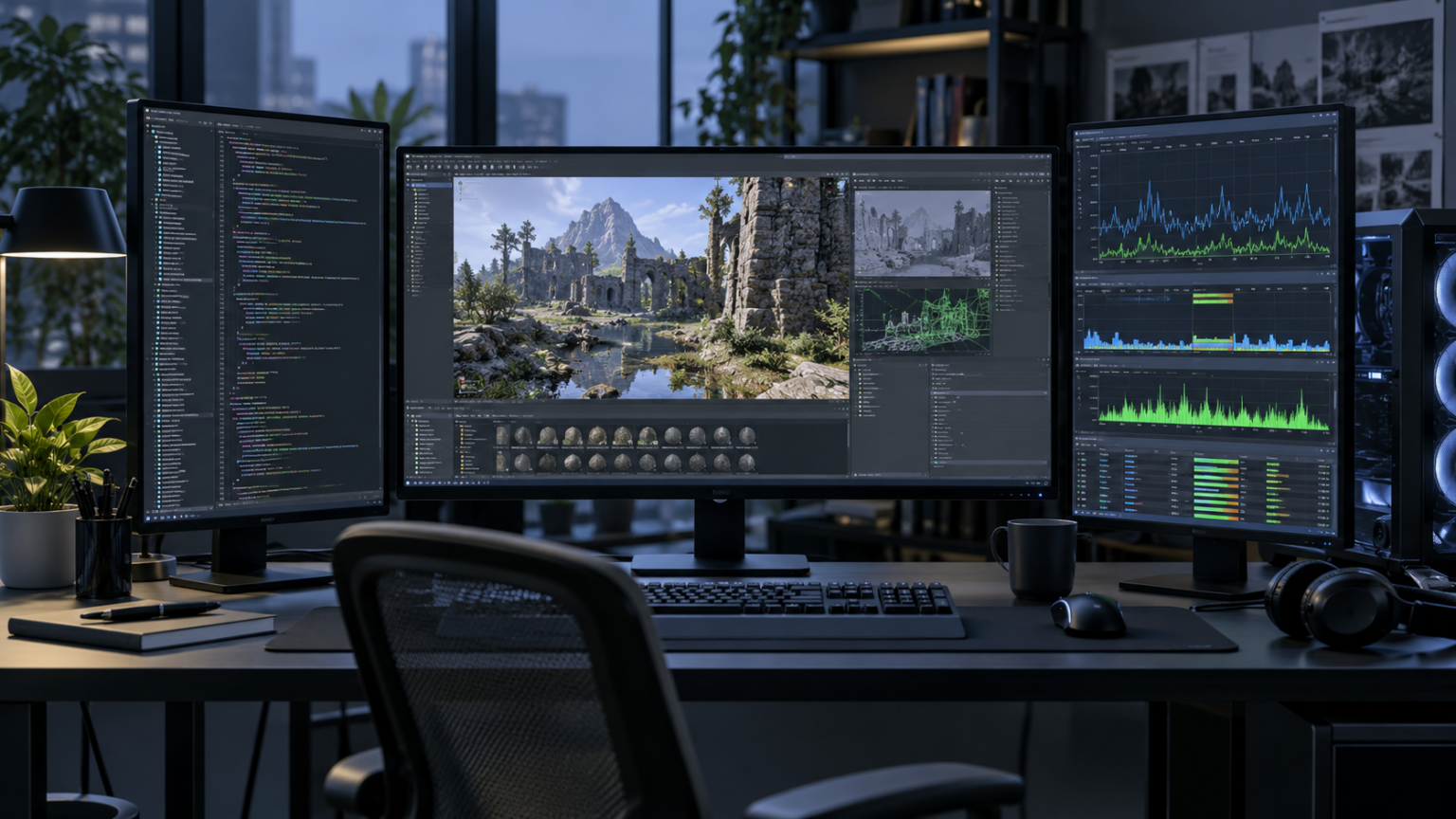 Neutral generiertes Symbolbild eines Arbeitsplatzes für Spieleentwicklung, keine Aufnahme von Befragten - Bild: XboxDev, neutral generiert