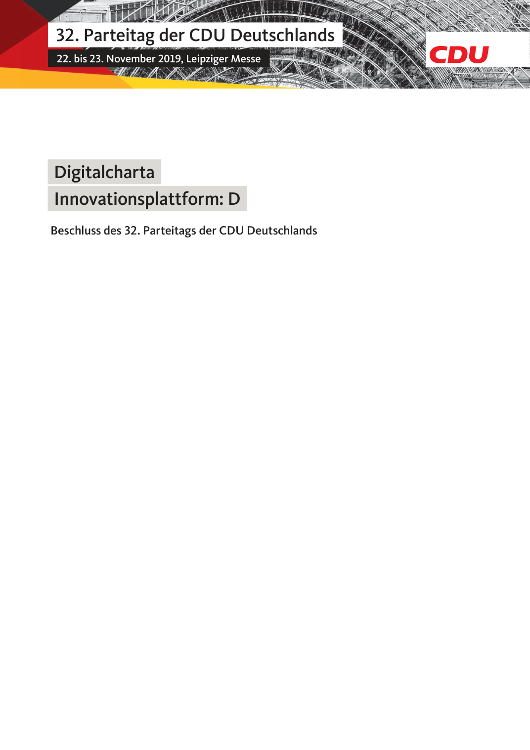 Titelseite der Digitalcharta vom CDU-Parteitag 2019 in Leipzig - Bild: CDU Deutschlands