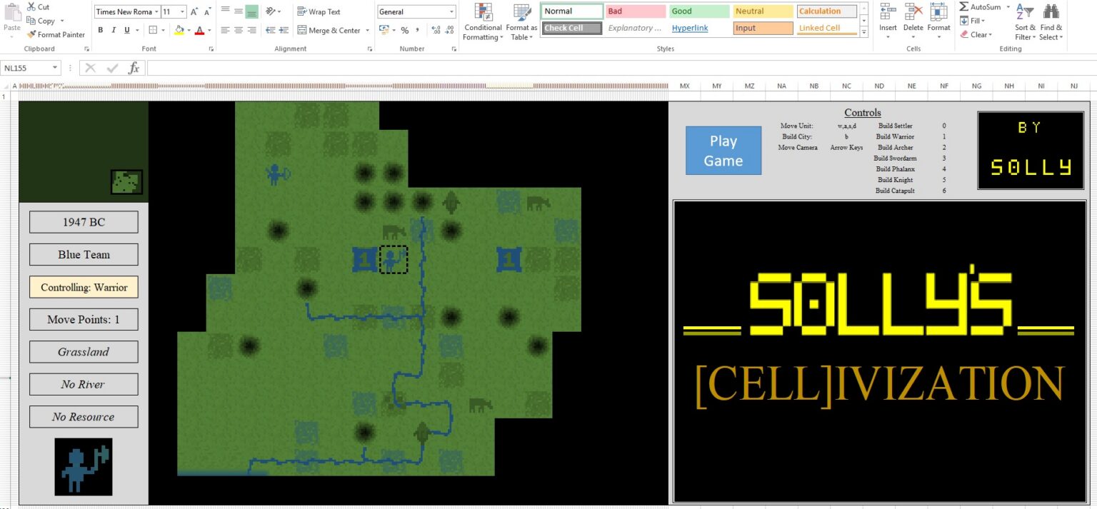 Cellivization, Civilization-Nachbau in Microsoft Excel - Bild: s0lly / itch.io