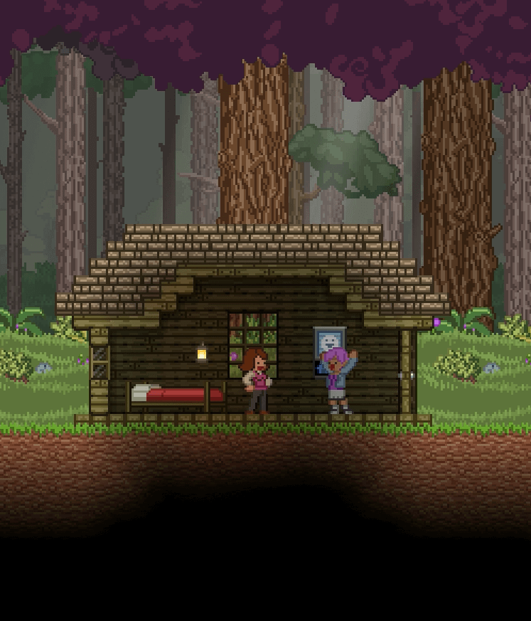 Offizielle Starbound-Illustration mit Wald und Holzhütte - Bild: Chucklefish