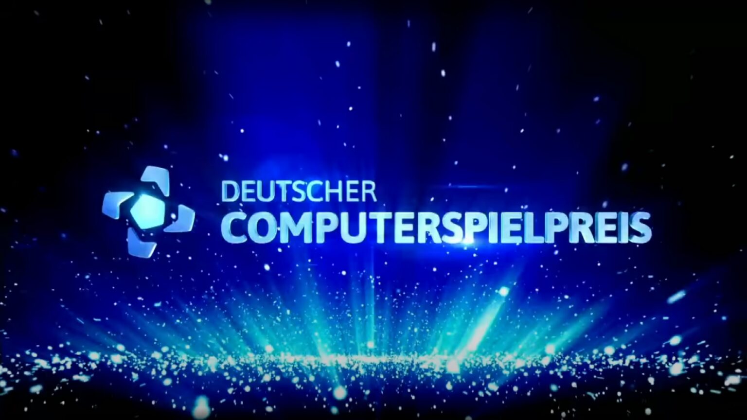 Historisches Logo des Deutschen Computerspielpreises vor blauem Hintergrund - Bild: Deutscher Computerspielpreis