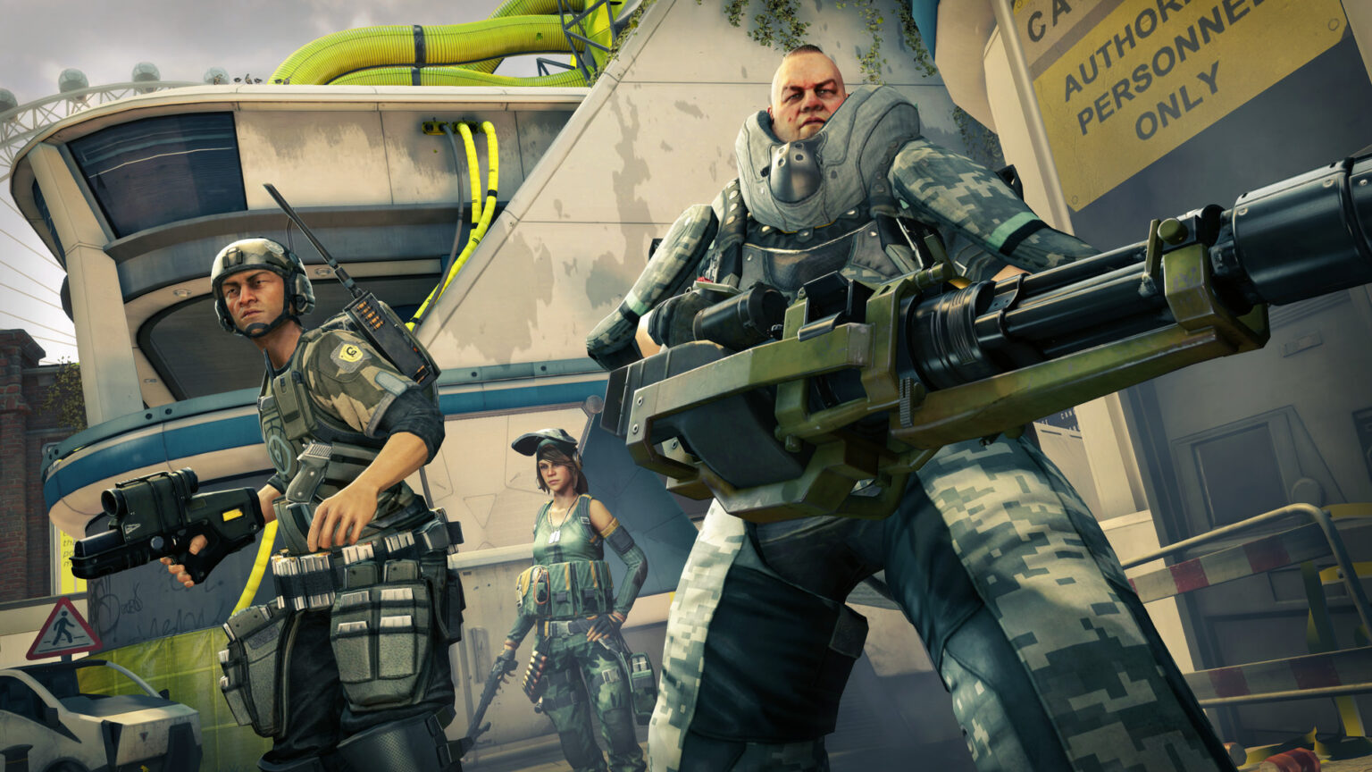 Drei bewaffnete Spielfiguren in Dirty Bomb, offizielles Spielmotiv - Bild: Splash Damage / Warchest