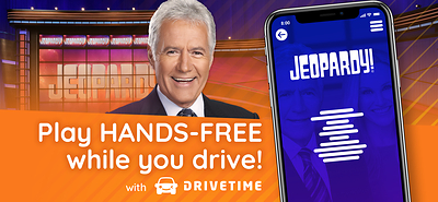 Alex Trebek und die Jeopardy-Sprachspiel-App von Drivetime - Bild: Drivetime / PR Newswire