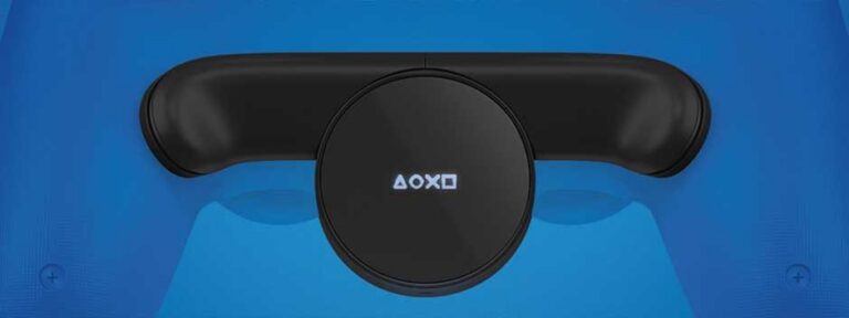 Produktgrafik des DualShock-4-Rücktastenmoduls mit runder Anzeige - Bild: Sony Interactive Entertainment