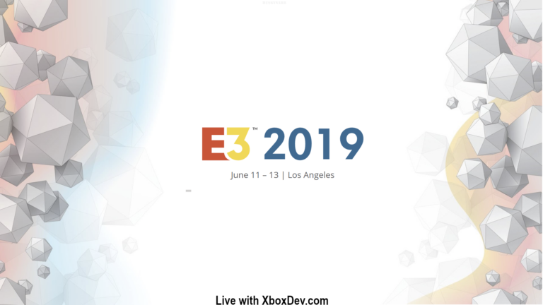 E3-2019-Titelmotiv der Redaktion mit Veranstaltungsdatum und Los Angeles - Bild: XboxDev, E3-Logo: ESA