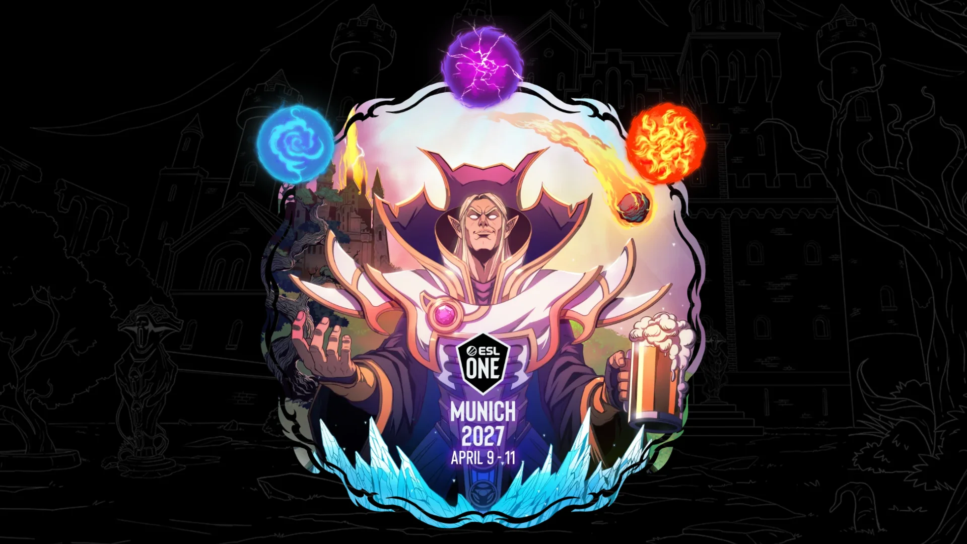 Offizielles Keyvisual zu ESL One Munich 2027 mit Dota-2-Motiv - Bild: ESL